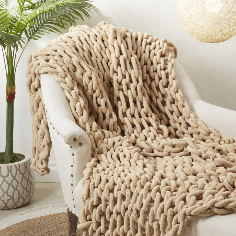 Natural Chunky Knit Cozy Throw Blanket 50 x 60 in