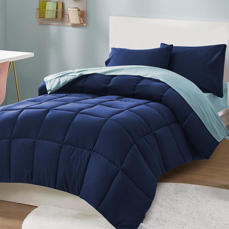 Ensemble d'édredon réversible 5 pièces pour lit simple 5 pièces, Marine