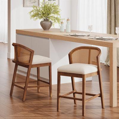 Ensemble de 2 tabourets de comptoir d'intérieur en bois Tatti, finition noyer et revêtement beige