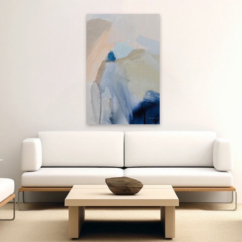 Transitions III - Abstrait bleu brossé contemporain, H 60 po x l 40 po