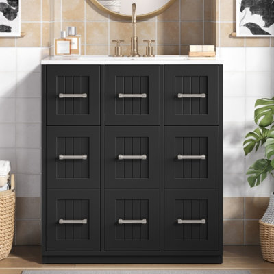 Meuble-lavabo moderne avec lavabo encastré et tiroirs de rangement, armoire à fermeture en douceur avec plateau basculant