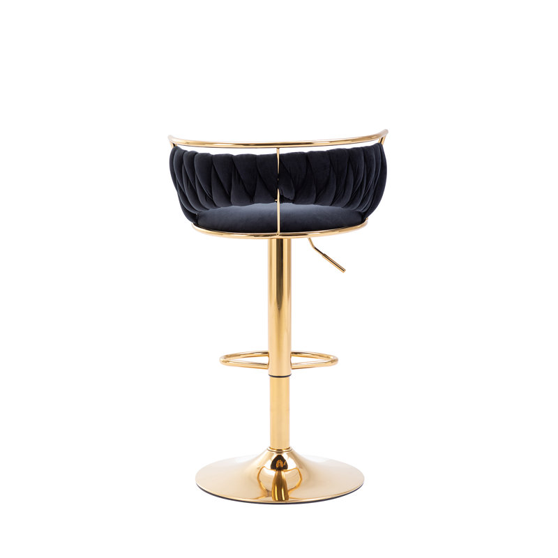 Cvetil Swivel Upholstered Adjustable Height Counter Stool with Metal Frame, Black, 1