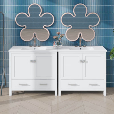 Ensemble de meuble-lavabo 72 po avec lavabo double, ensemble de meuble-lavabo 72 po avec meuble-lavabo double (séparé), 2 meubles-lavabos avec lavabo, tablette de rangement et tiroirs divisés