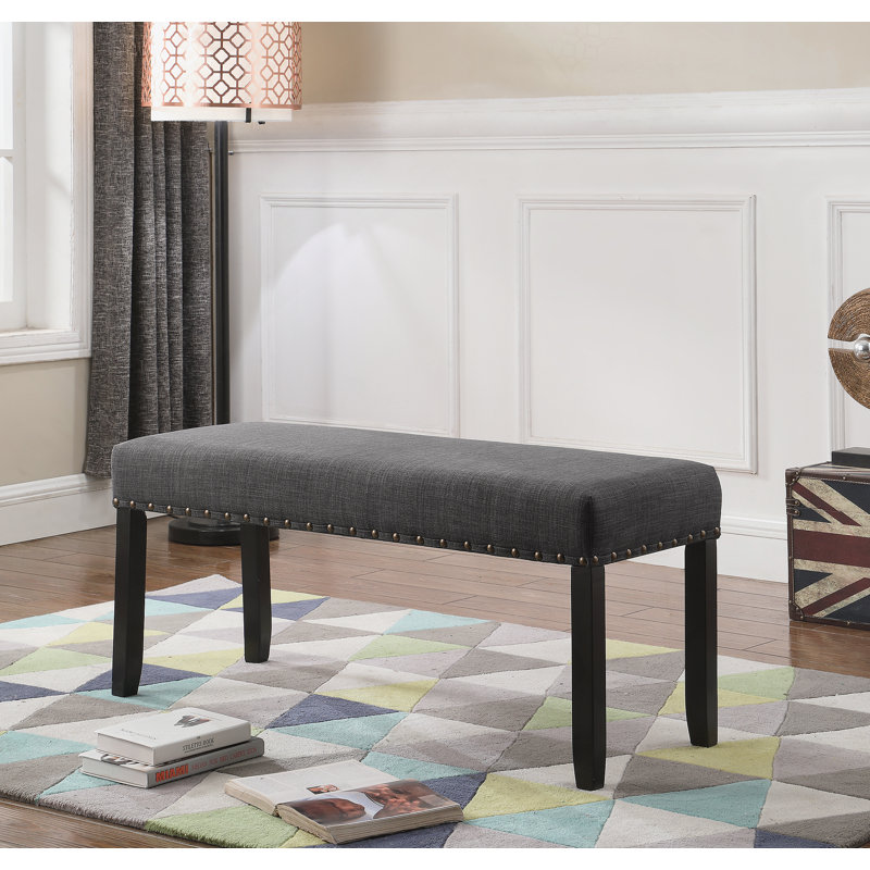 Fabric Dining Bench With Nailhead Trim, Grey, Gray