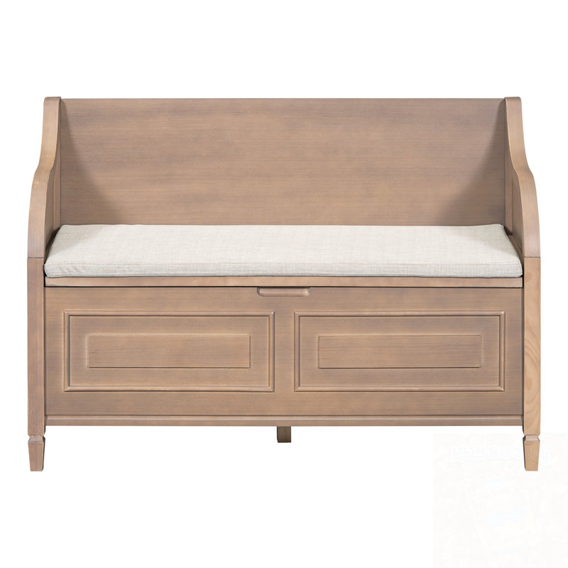 Banc de rangement multifonctionnel en bois pour hall d'entrée avec charnière de sécurité, Brun