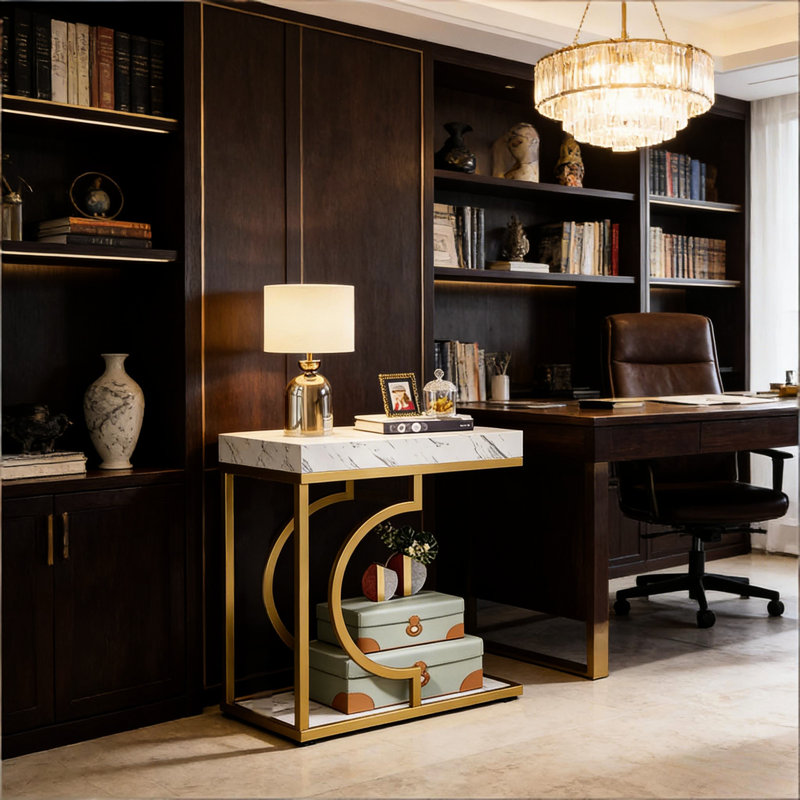 Table de bout stable avec cadre en faux marbre et or, conception compacte pour une utilisation polyvalente, largeur de 23,34 po, profondeur de 11,66 po, hauteur, plateau léger et facile à nettoyer, idéal pour créer un coin lecture, bouger