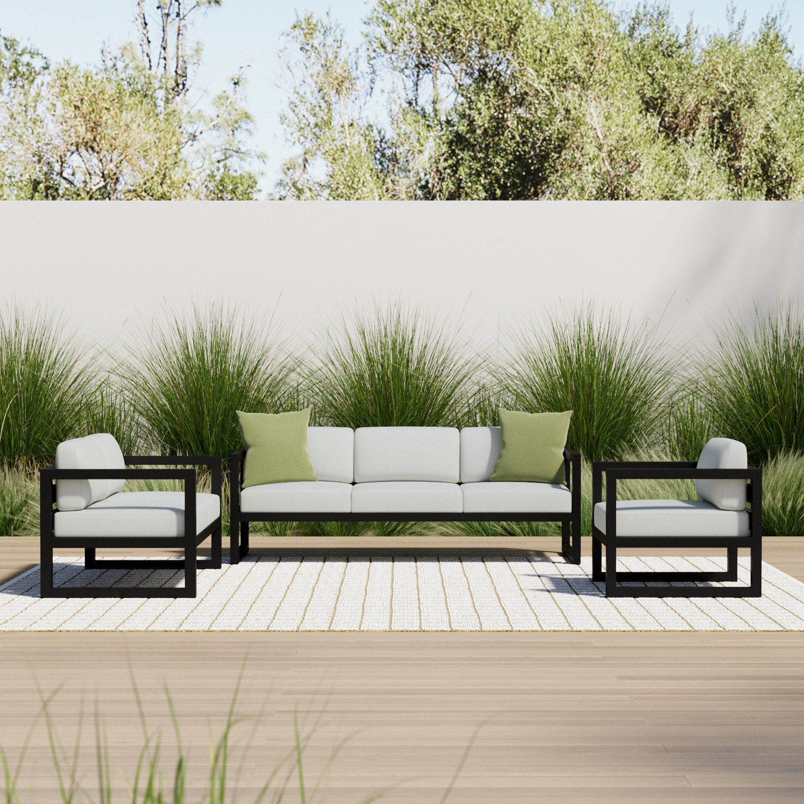 Smith 84" Sunbrella® Patio Sectional Set, Canvas Natural, Black