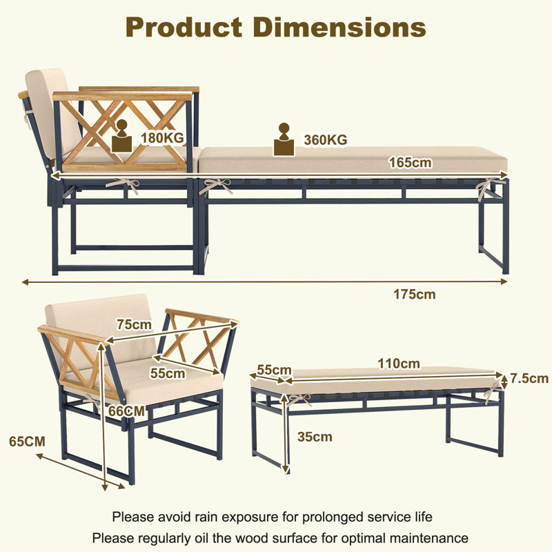 110cm Long Single Chaise