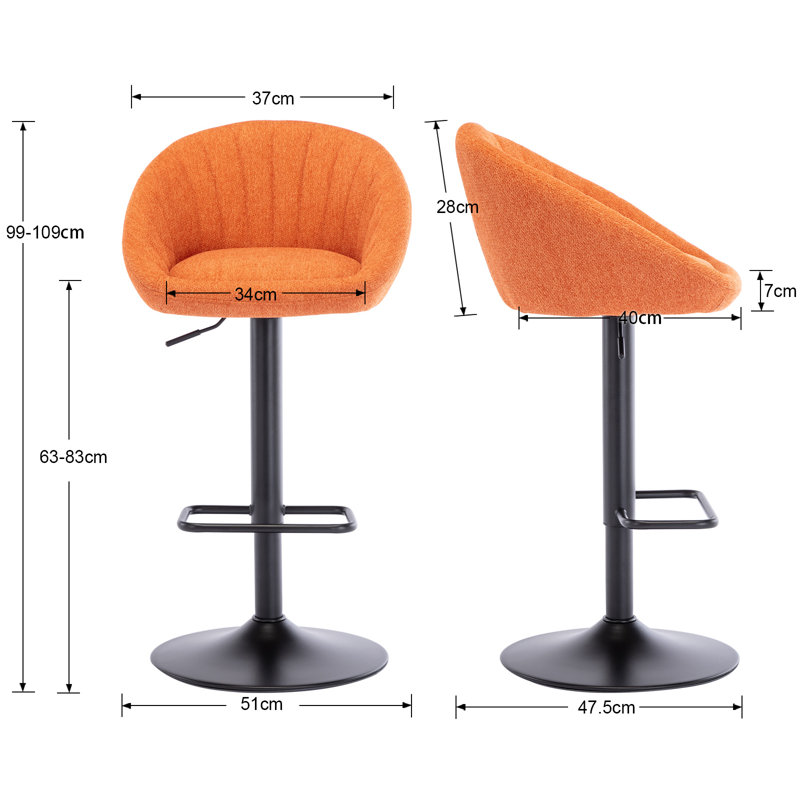 Modern Orange Adjustable Swivel Counter Stool with Metal Frame