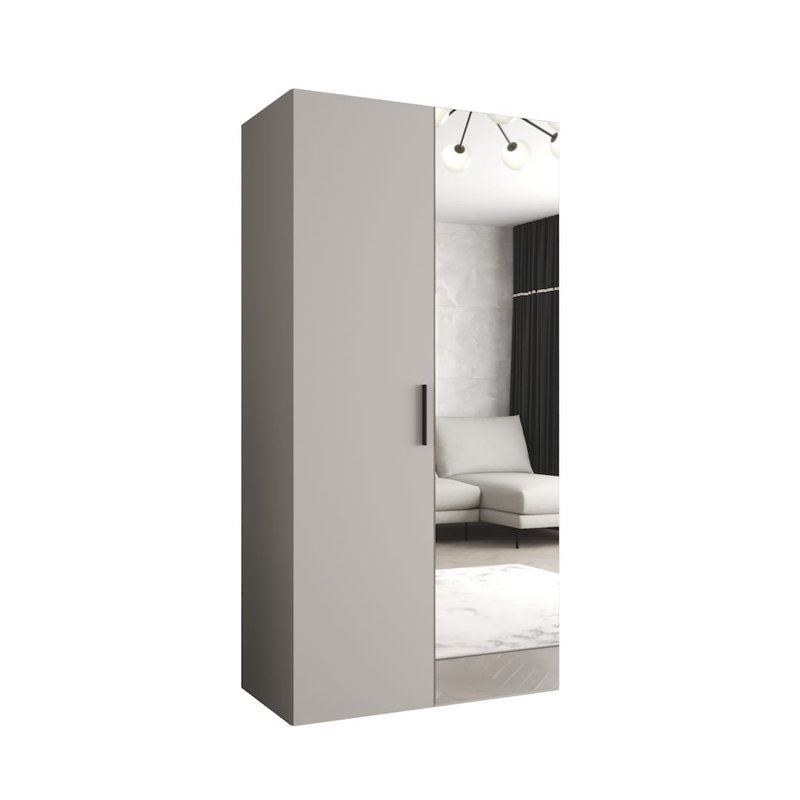Suphi II Hinged Door Wardrobe 100cm - Bold, Mirrored Sophistication for Compact Spaces, Cashmere