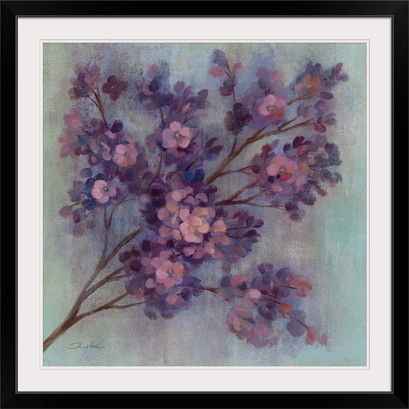 « i i » par silvia vassileva,, reproduction d’art Twilight Cherry Blossom, H 20" x l 20" x P 1", Cadre noir