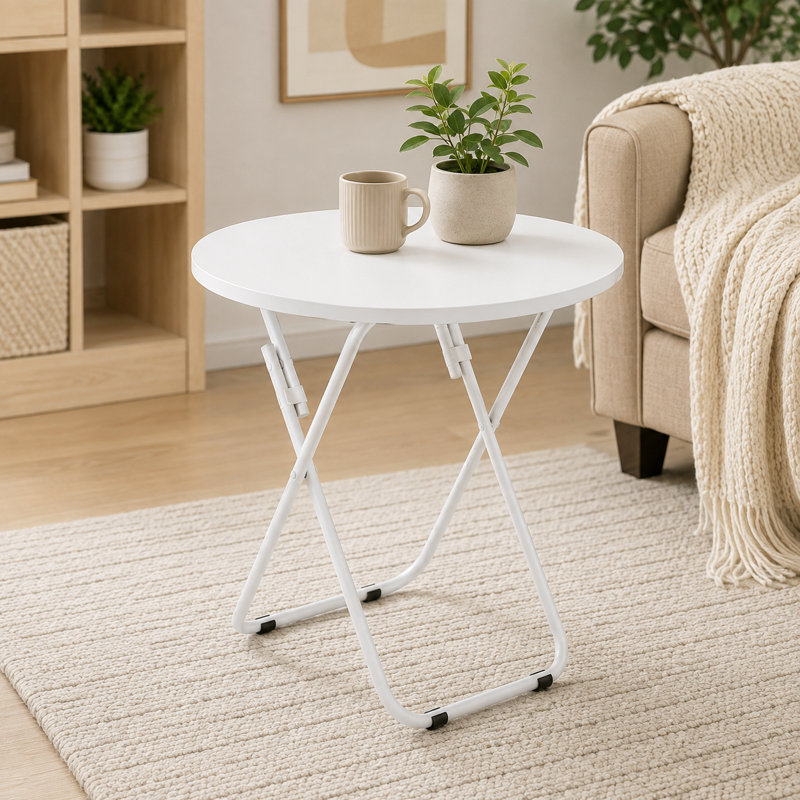 Table de bout pliante ronde blanche, table d'appoint pliable, table d'appoint portable compacte peu encombrante, petite table pliante