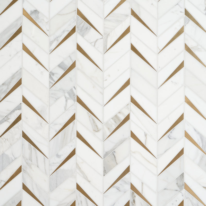 Love Lane 13.3 in. x 10.82 in. Polished Marble and Brass Wall Mosaic Tile (0.99 Sq. Ft. / Each), Calacatta