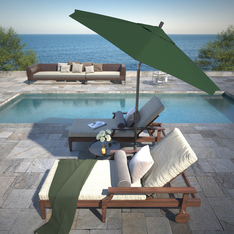 Parasol de marché 7 pi 6 po Lexia, Toile Sunbrella® vert forêt, Hammertone Gray