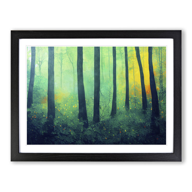 Delightful Summer Forest - Single Picture Frame Painting, 46cm H x 64cm W x 2cm D, Black