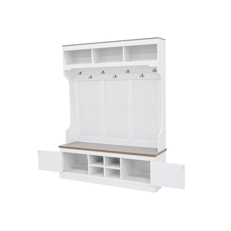 Arbre d'entrée 54 po avec banc et rangement pour chaussures, armoire à linge moderne 5 en 1, Blanc