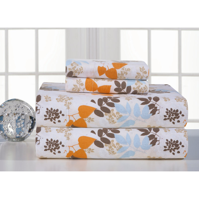 Full Size Organic Cotton Flannel Plaid Sheet Set in Blue and Orange