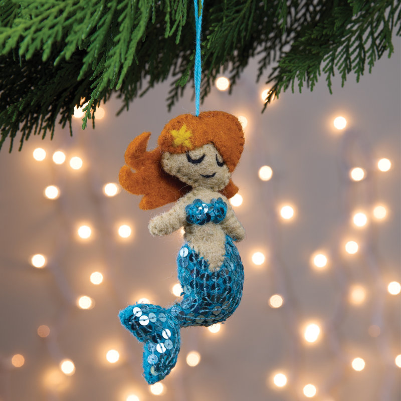 Split P Mermaid Sequin Blue Felt Ornament Pack Of 4