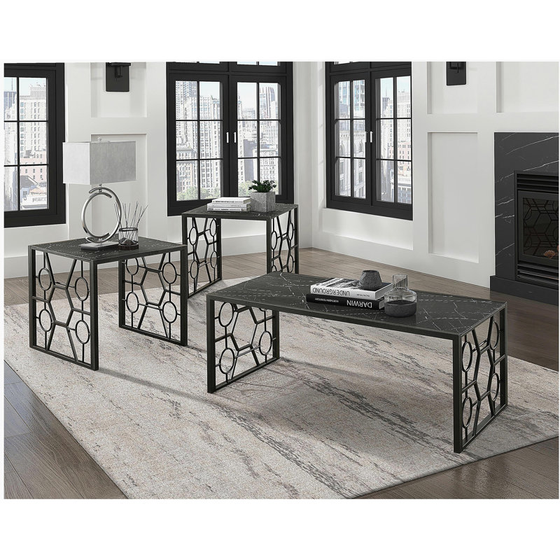 Ensemble de tables d'appoint 3 pièces Modern Modern Black Cocktail Table
