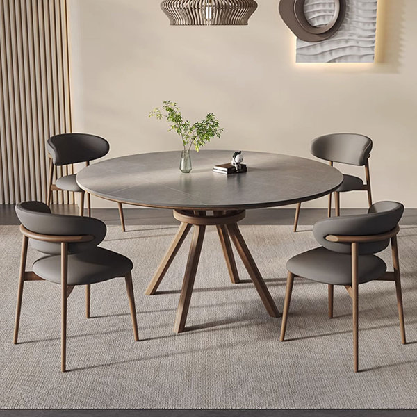 Corrigan Studio® Simple Modern Matte Rock Plate Round Dining Table Set ...