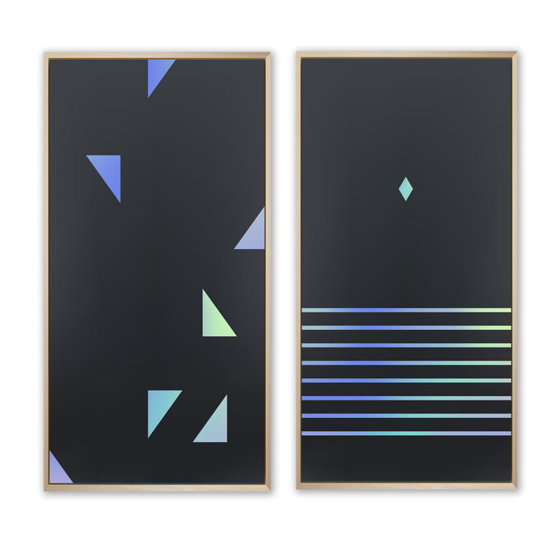 Ensemble de 2 peintures japonaises à motif géométrique rétro - 2 pièces, H 20 po x l 24 po x P 1 po, Toile avec cadre brun