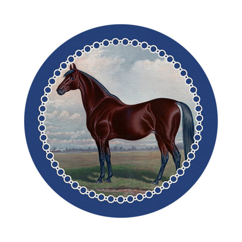 English Thoroghbred Vegan Leather Round Coasters, Blue