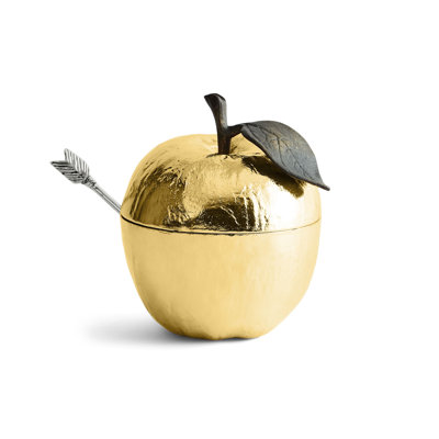 Fruit Apple Honey Pot with Spoon Nickel Plate