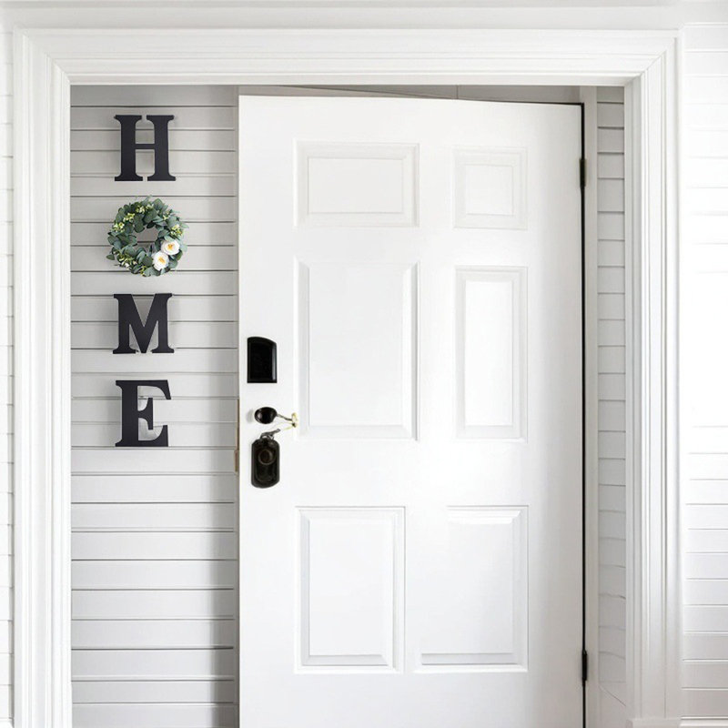 HOME Wood Letters With Artificial Flower Wreath Wall Front Door Decor, Wooden Decorative Sign Modern Farmhouse Decor Flower Garland Decoration Hanging For Entryway, Kitchen, Housewarming Present