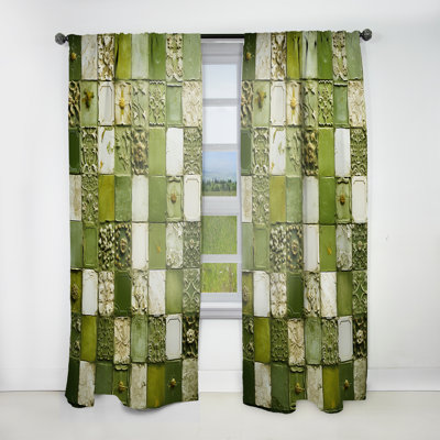 Neysa Botanicals Green Floral Tiles III - Modern Velvet Curtain - Room Darkening - 1 panel