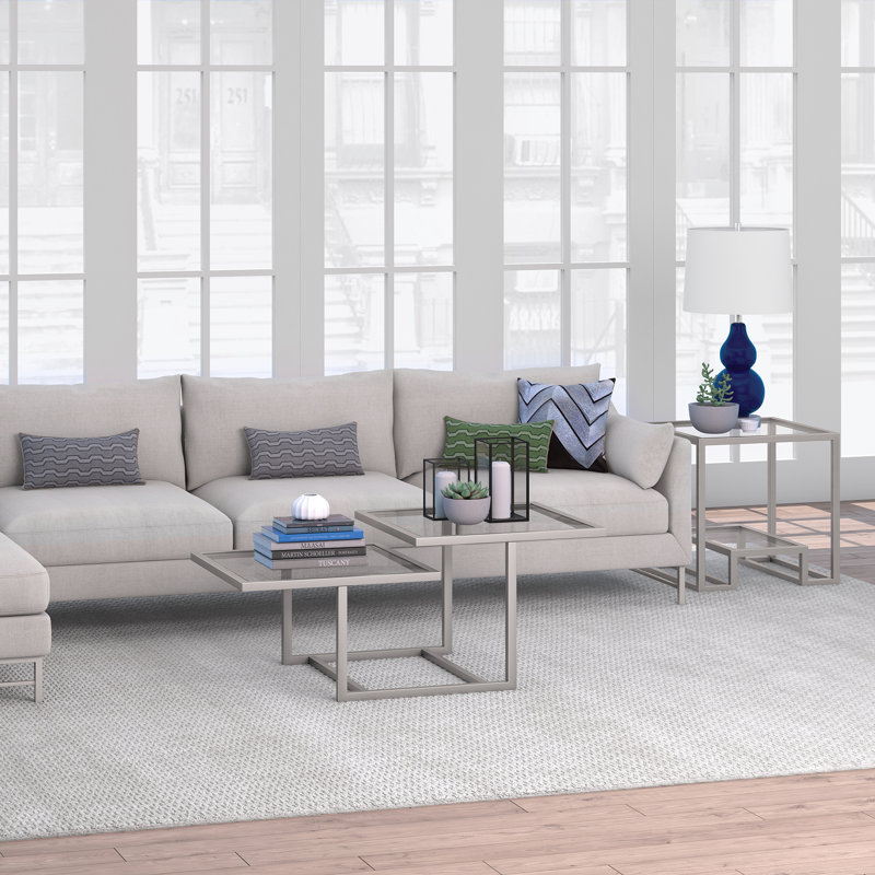 Amalie 43" Wide Square Coffee Table in Nickel, Silver