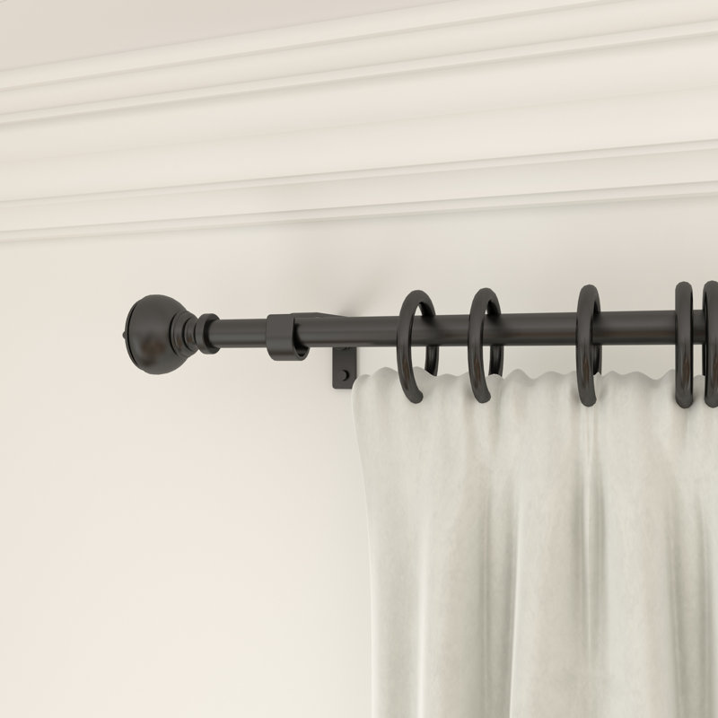Matte Black Adjustable Curtain Pole Set, 84cm - 120cm