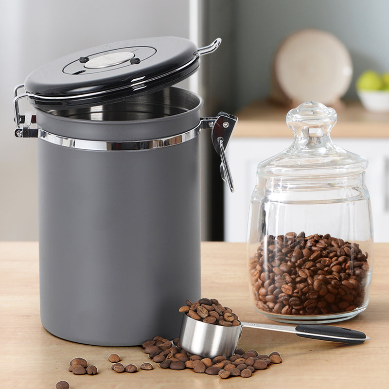 Airtight Coffee Canister With Measuring Spoon Grey