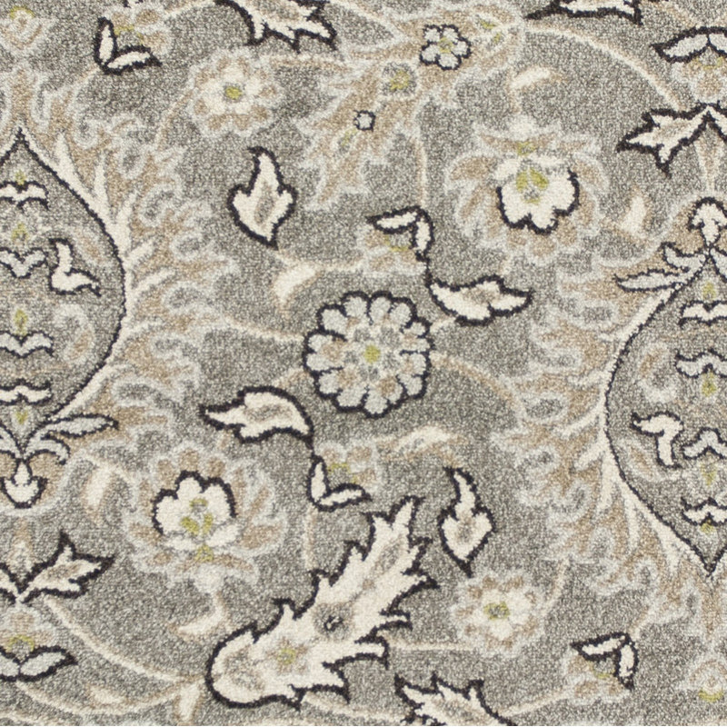 Tapis floral gris et ivoire Aldric, Rectangle 1 pi 11 po x 3 pi 9 po