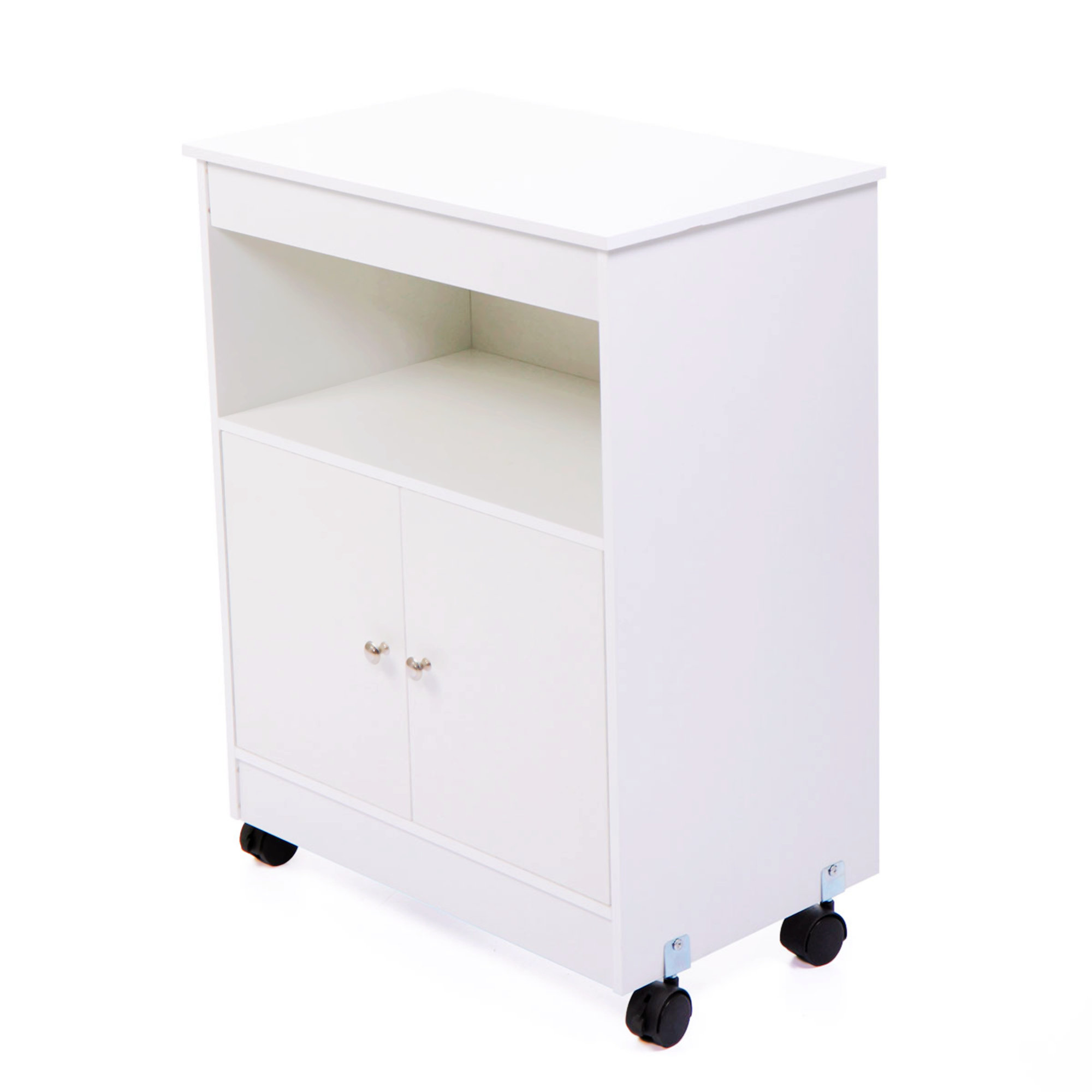 Beech Wood Microwave Cart Kitchen Cabinet with Wheels and Storage Drawer main image 1