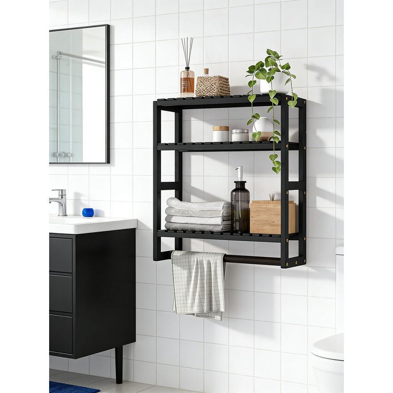 Over The Toilet Storage Shelf - 3-Tier Wall Mounted Space Saver Organizer With Adjustable Shelves And Towel Hanging Rod For Bathroom Organization