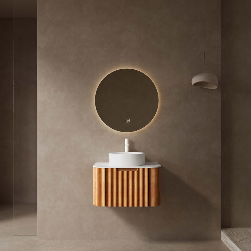 Meuble-lavabo mural flottant avec lavabo (sans robinet), Bois naturel, 24"