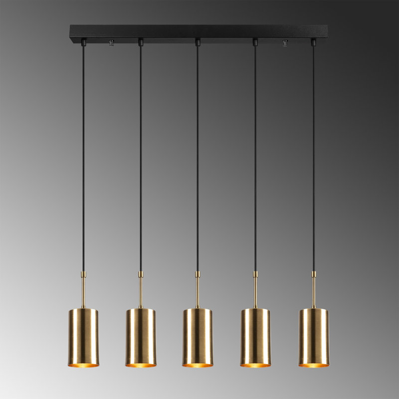 Lustre étagé unique à 5 lumières, Brass/Black