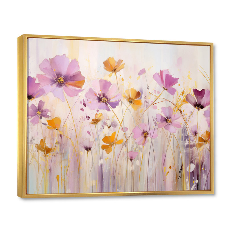 Fleurs fantaisistes roses II - impression, 30" H x 40" W, Cadre flottant doré