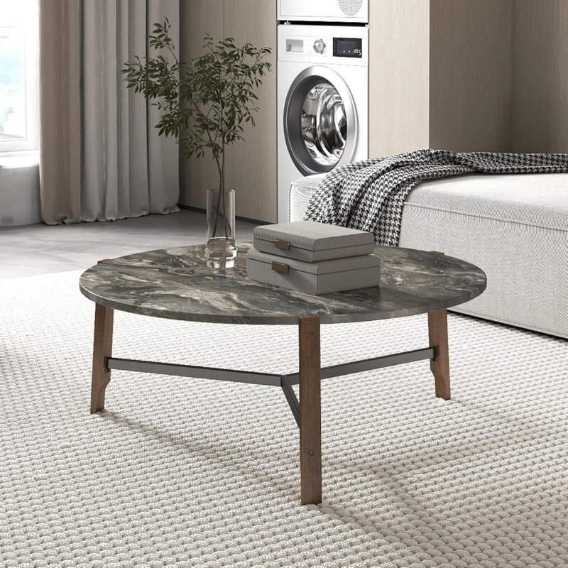 36” Round Wooden Coffee Table For Small Living Spaces