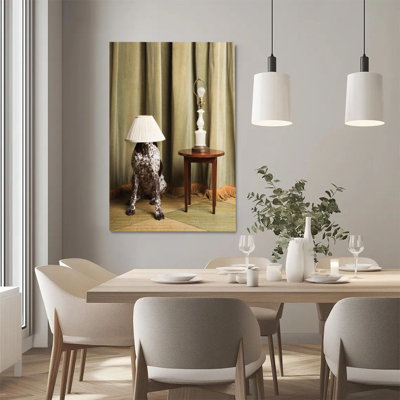 1Pc Framed Canvas Poster Print Dalmatian, lampshade headwear, surrealism style Wall Art Decor, Perfect for Room Decor Living Room Bedroom Office Kitchen Bathroom Home Decor, Ideal Home Wall Decoration Gift