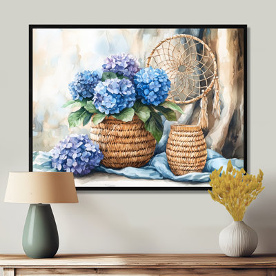 «Boho Blue Hydrangea Bliss I», art mural grand hortensia