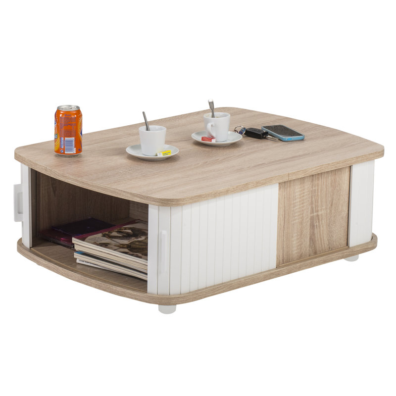 Block Coffee Table with Storage, Oak, White
