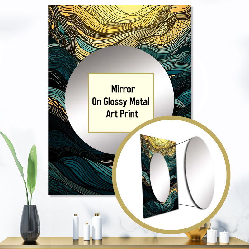 «Green Linear Symphony I», art mural, miroir mural, 40 po x 30 po