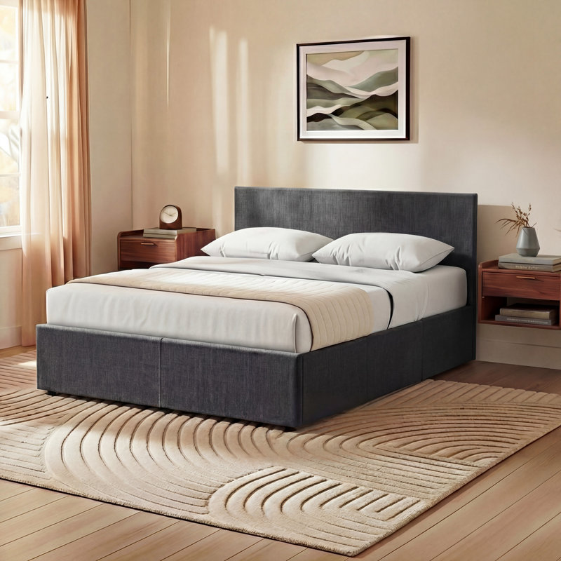 Enya Upholstered Ottoman Bed, UKFR Certified, Dark Grey, Kingsize (5')