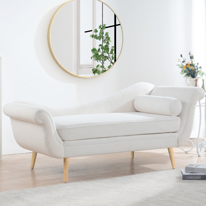 Chaise longue avec accoudoirs à volutes, style élégant, mousse, pieds en bouleau massif, surface d'assise spacieuse, support dorsal l 66,91 po x H 29,64 po x P 29,32 po