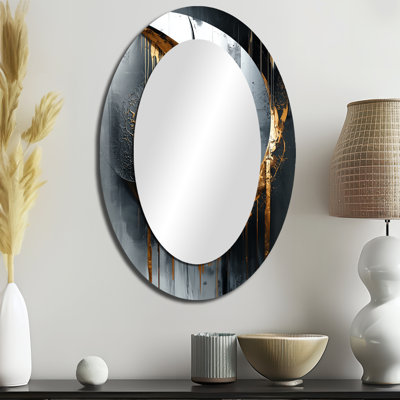 Noir et or abstrait formes et lignes II - miroir mural ovale moderne