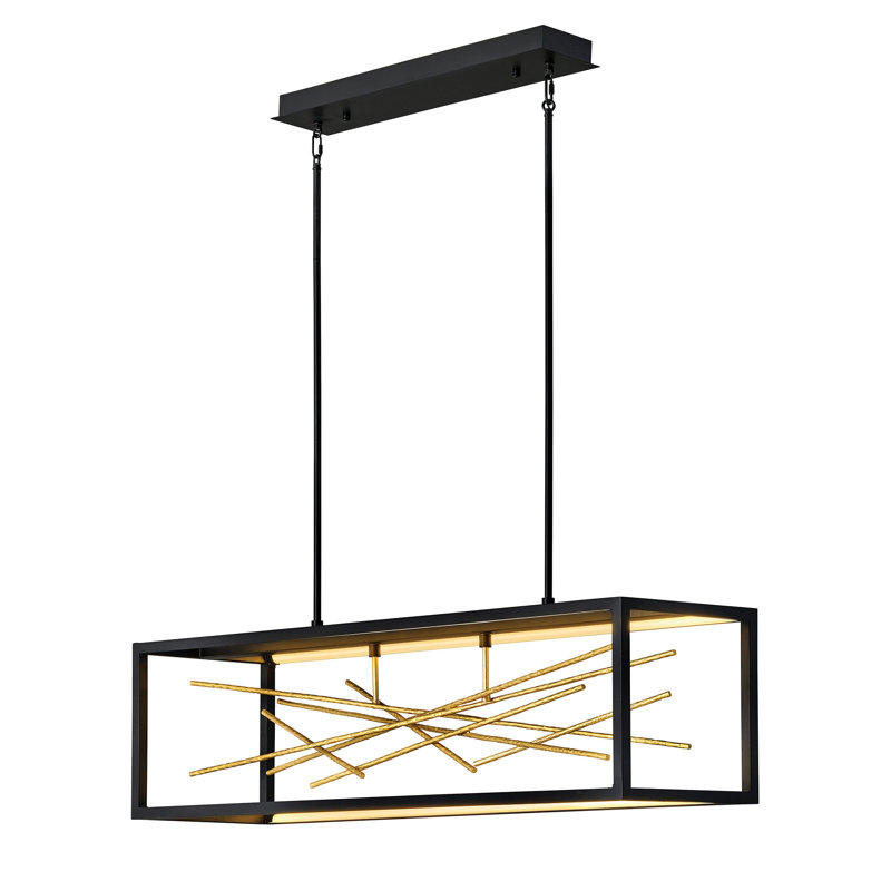 Styx Integrated LED Open Frame Rectangle Linear Pendant - Black w/ Gilded Gold Branches