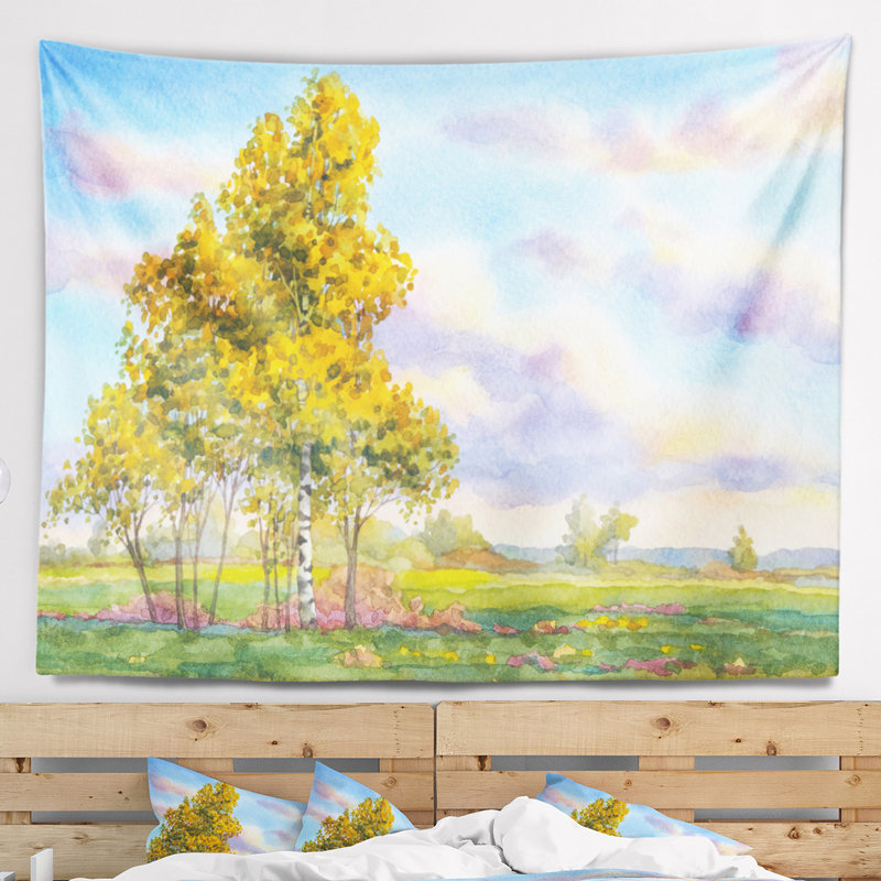 Schafer, arbres verts en tapisserie du soir, H 32 po x l 39 po