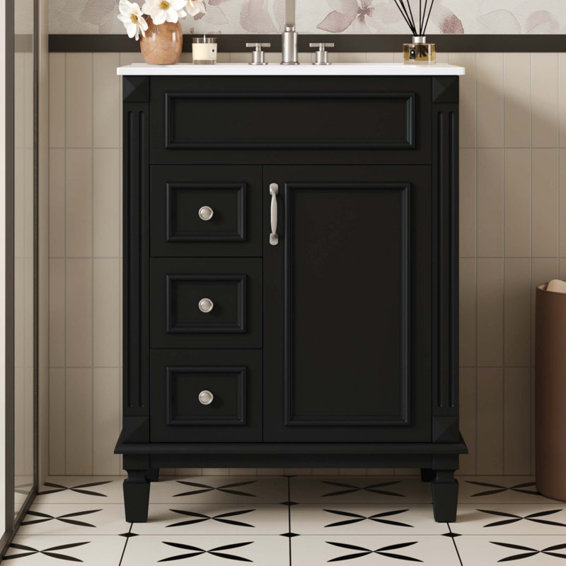 Meuble-lavabo 24 po avec lavabo en céramique, Noir