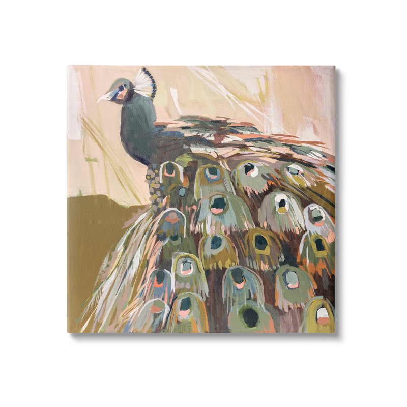 Paon abstrait sur toile par Jenny Westenofer, H 17 po x l 17 po x P 1,5 po